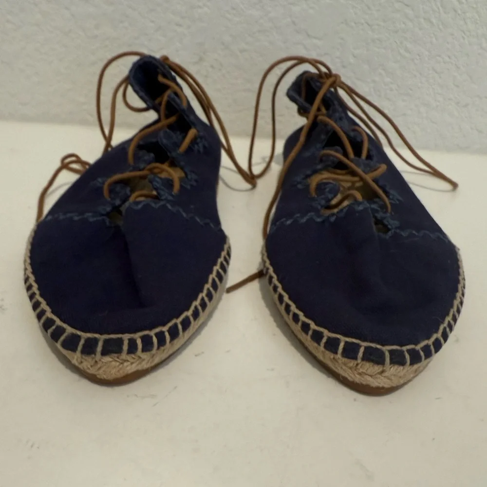TORY BURCH Sonoma Gillie Navy Blue Lace Up Espadrilles Flats Size 7